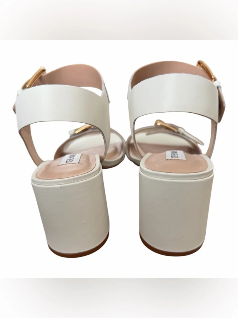 Steve Madden White‎ Block Heel Sandals with Gold Buckles - Ankle Strap